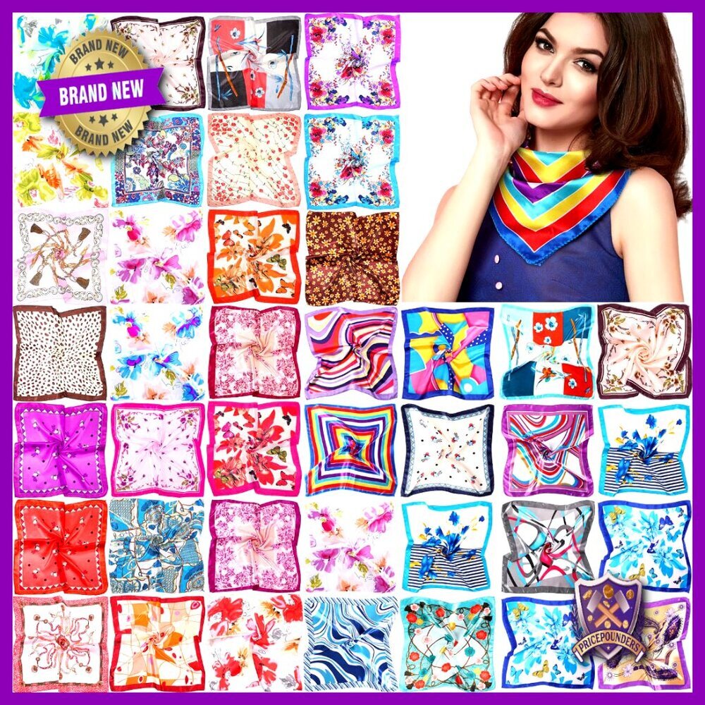 40 Piece Satin Square Scarf Set, 19.7 Inch, Silk Feeling Fabric, Hair Neck
